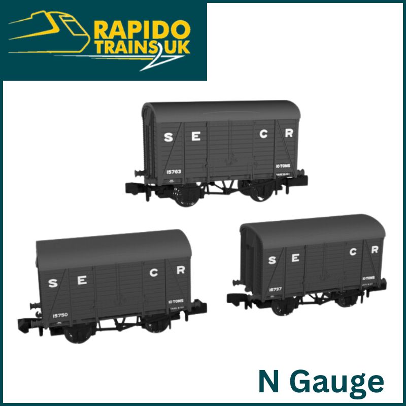 Rapido N Guage SECR Wagons Pack 4  SECR Livery 10t Covered Vans (Dia.1426)