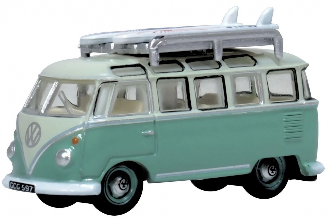 N Gauge Oxford Diecast Turquoise Blue White VW T1 Samba Bus - Dream Steam